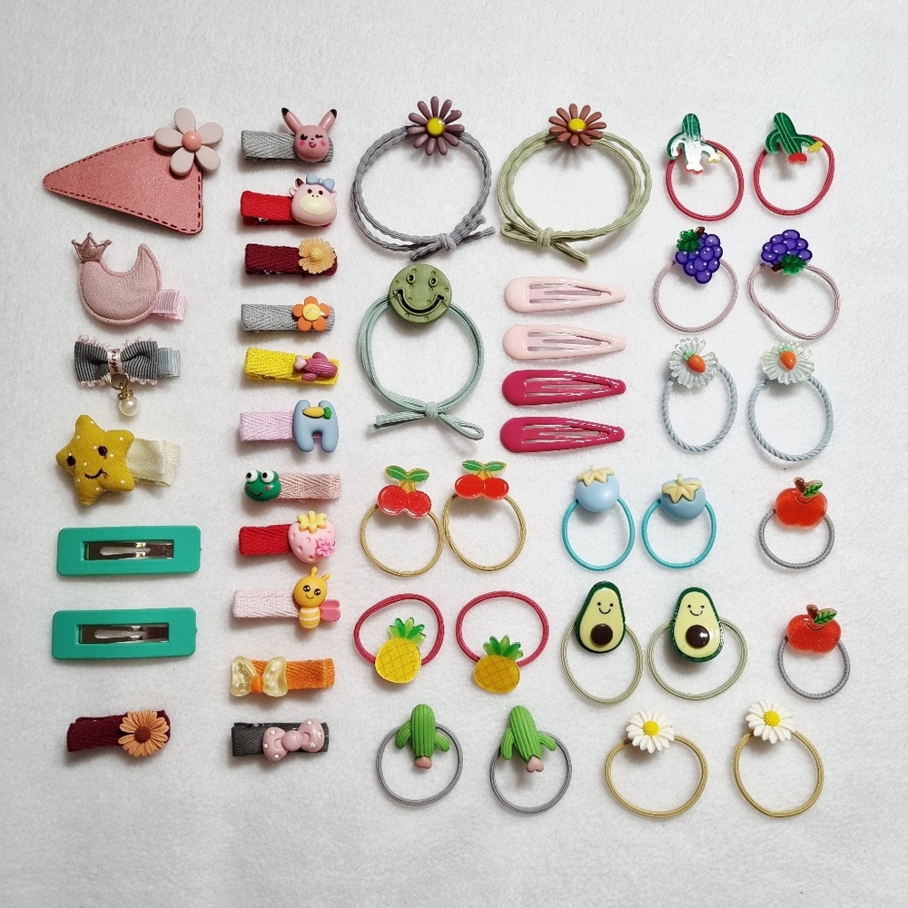 45 Pcs Kids Baby Girl Hair Clips Cute Hair Ties A Lot Style Animal Flower Fruit